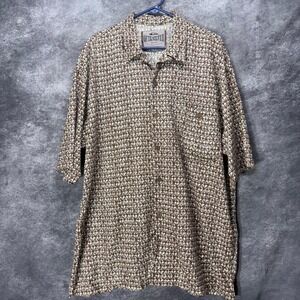 Vintage Quiksilver Saltwater Denim Button Up Hawaiian Shirt Mens XL Brown Tiki